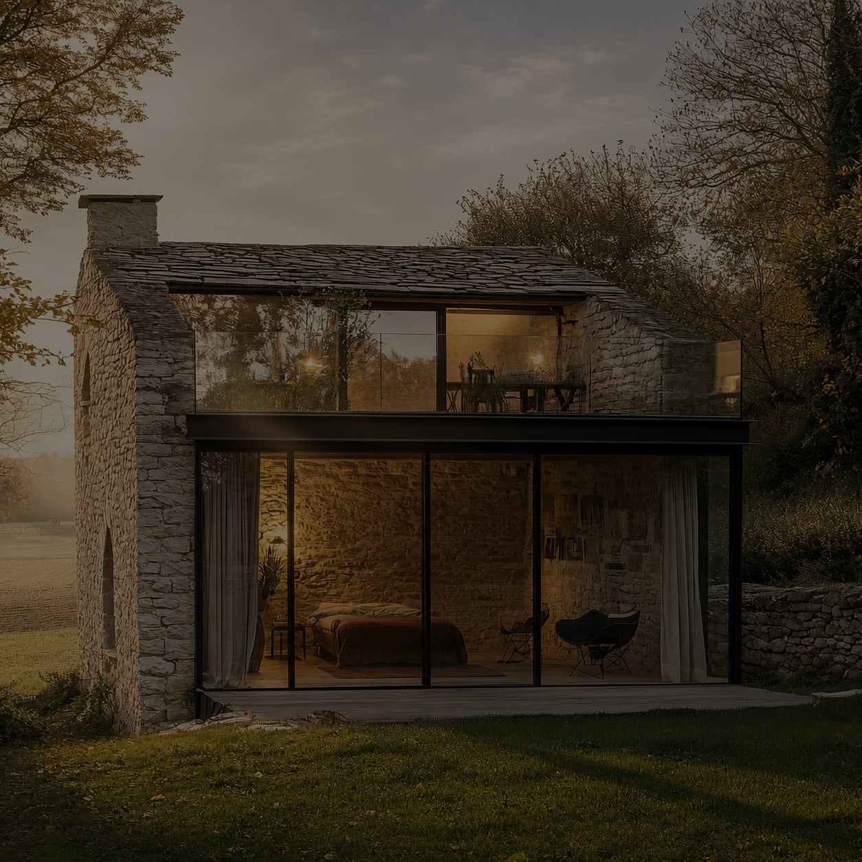 Stone heritage building with contemporary glass addition