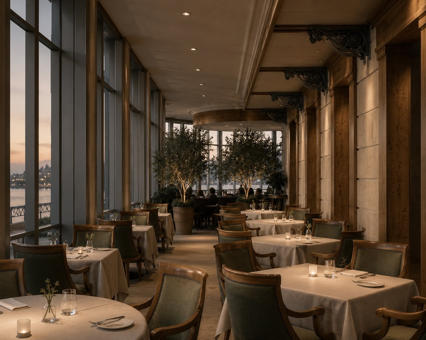 Elegant restaurant terrace with candlelit dining