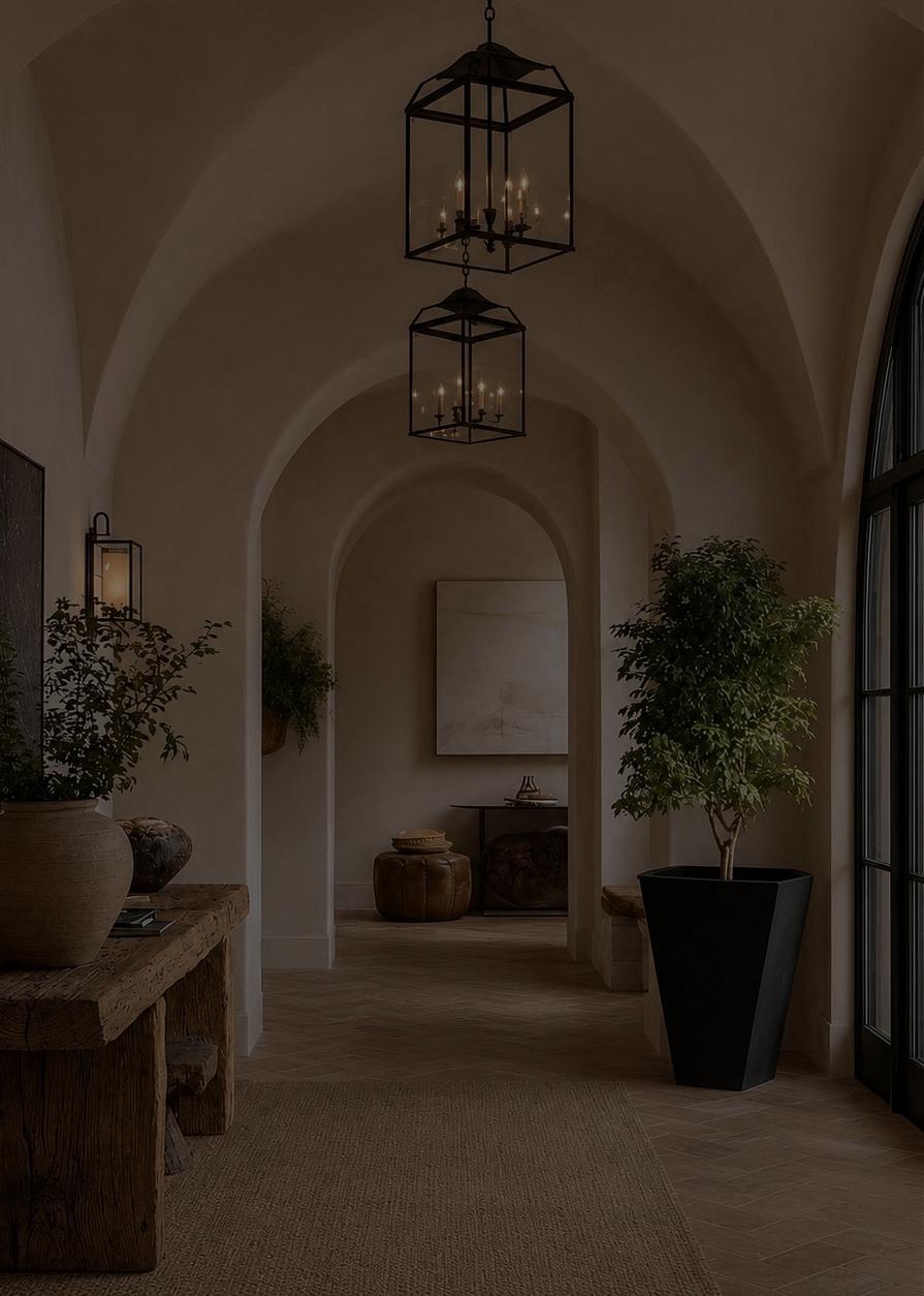 Residential hallway with warm ambient lighting