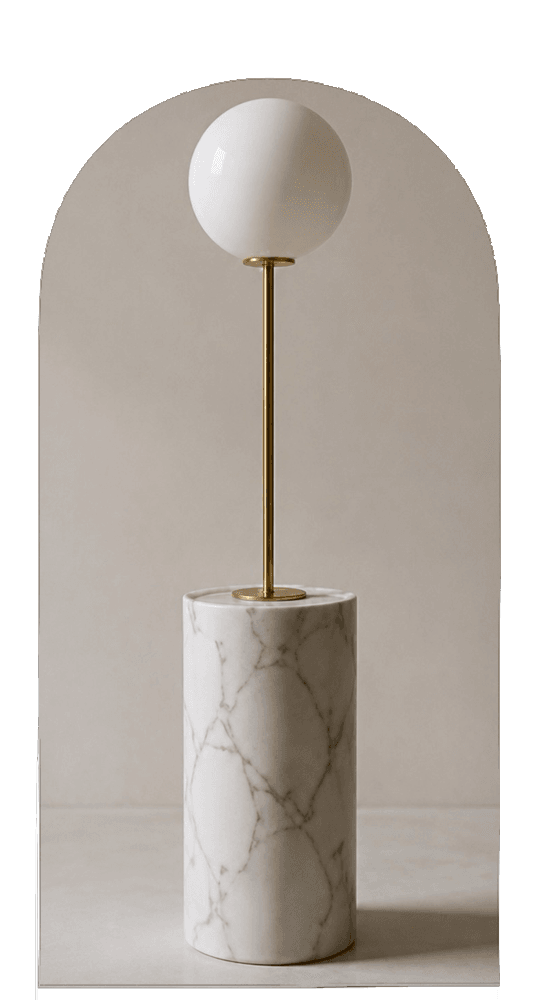 Sculptural lamp on a stone pedestal