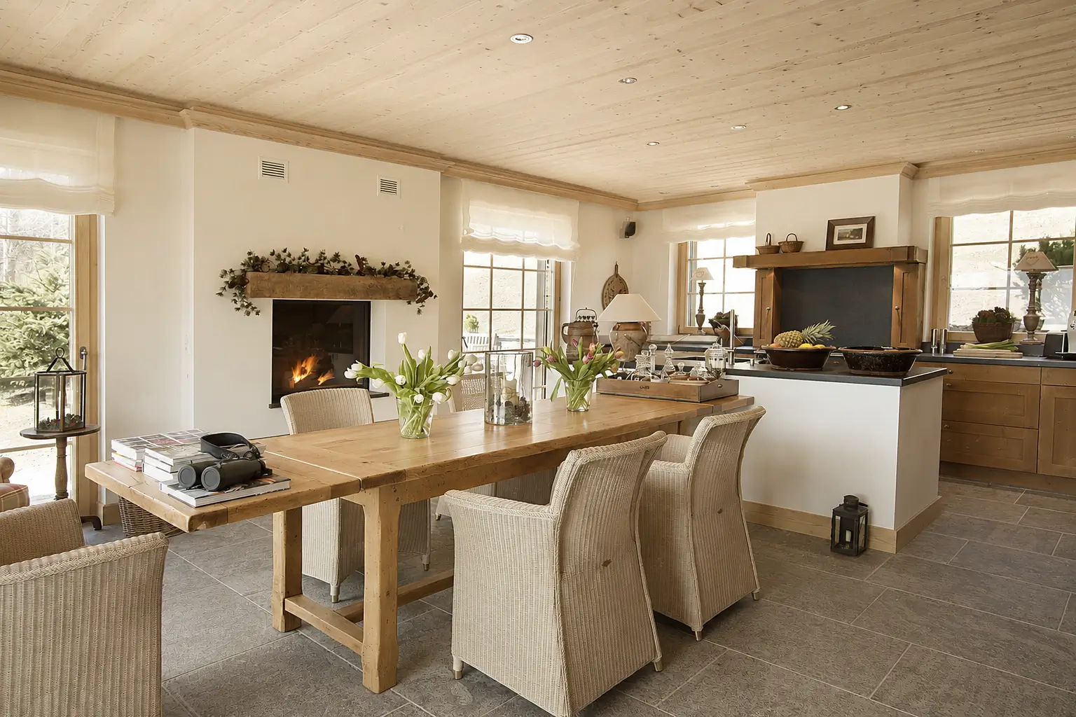 Open kitchen with breakfast bar and alpine outlook