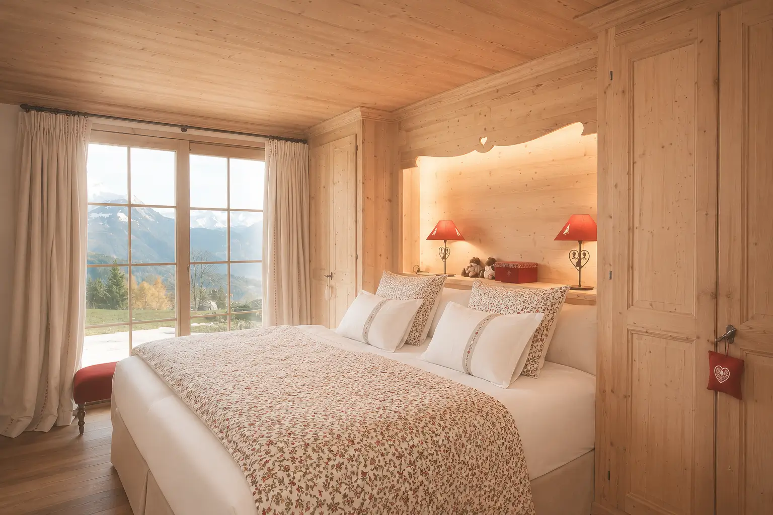 Guest suite with a framed mountain outlook