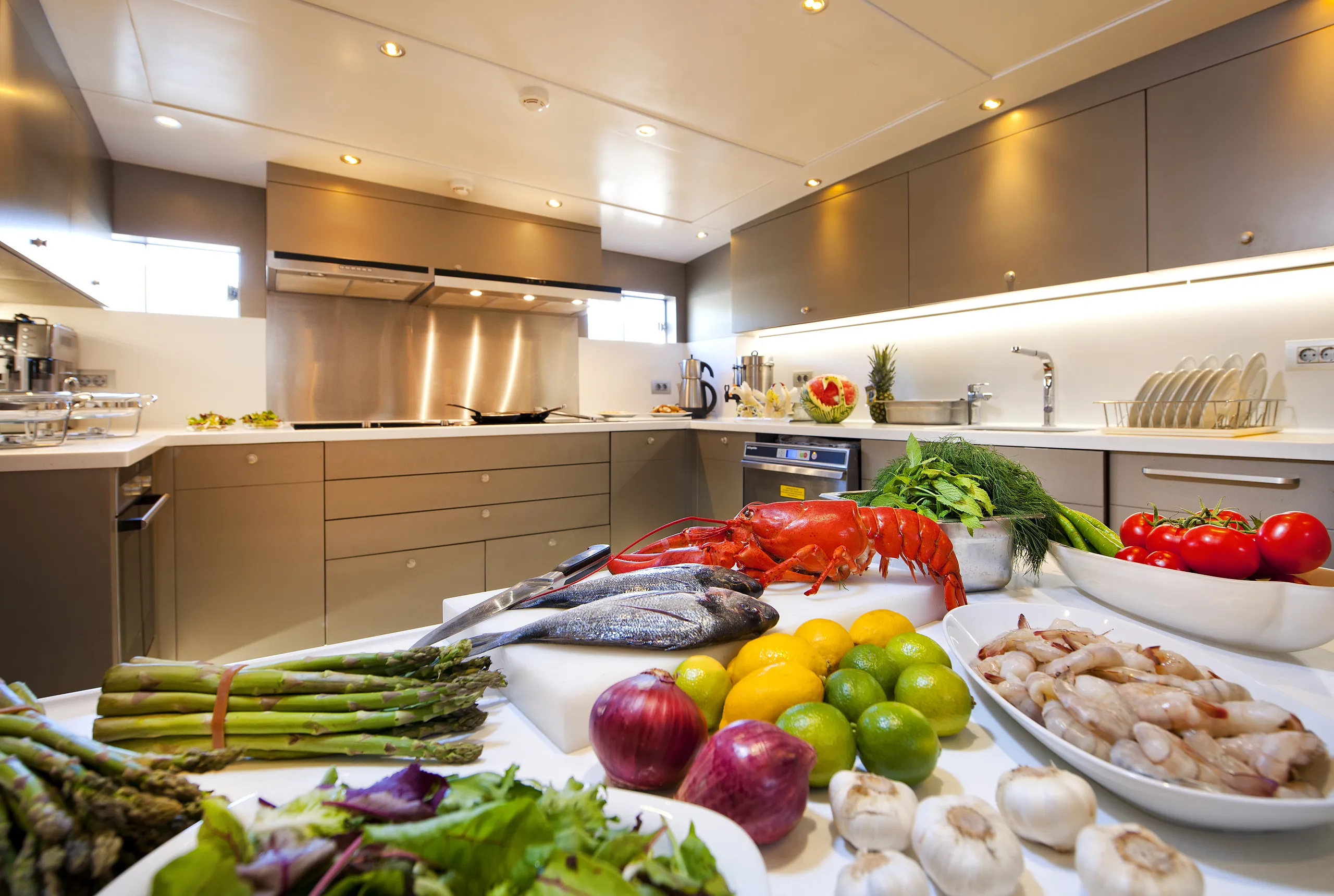 Galley and kitchen aboard M/Y Mermaid