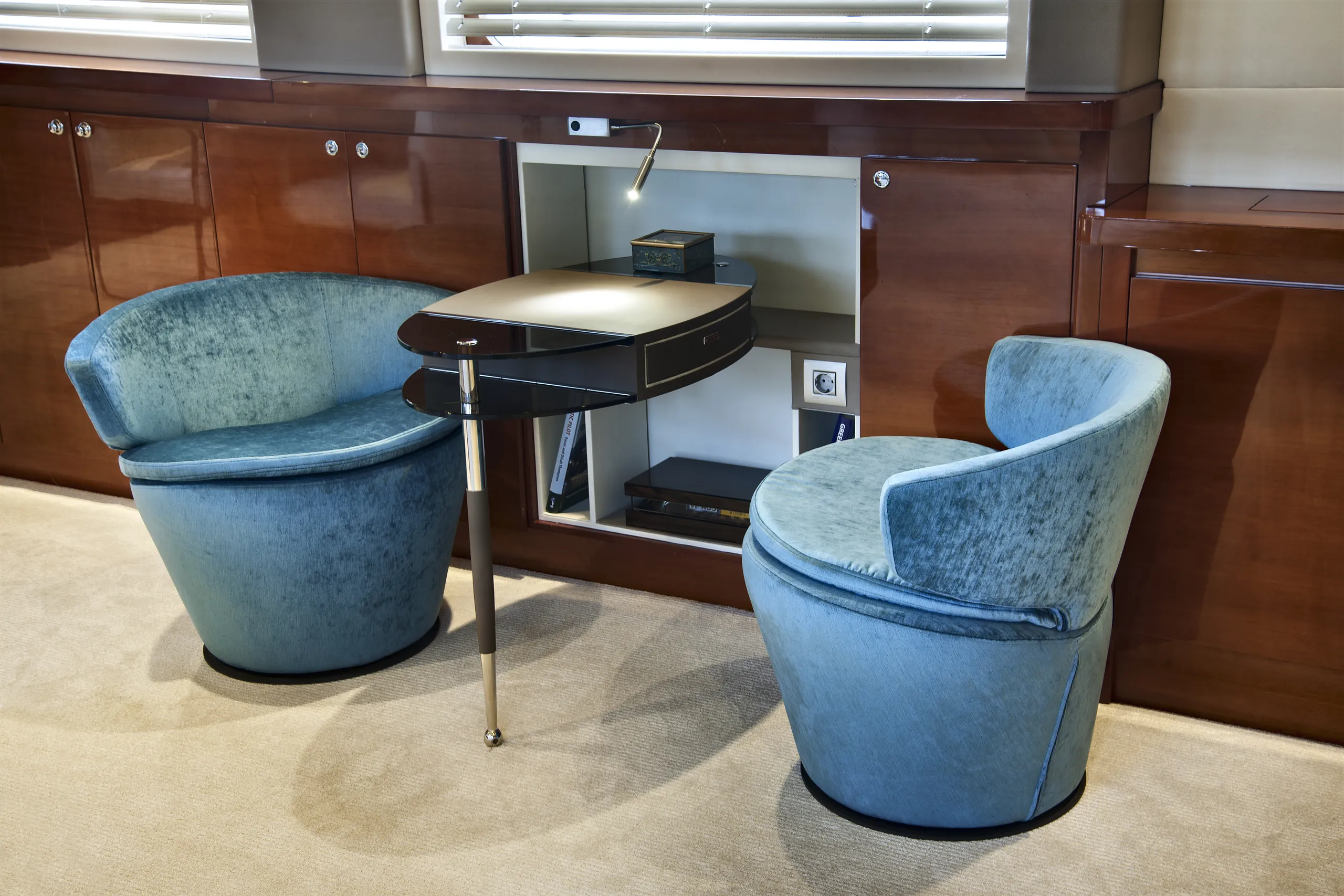Custom transformable furniture aboard M/Y Mermaid
